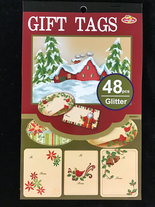 Christmas Glitter Gift Tags - 48 pieces