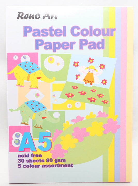 Pastel Colour A5 Paper Pad 30 sheets - 5 colours - 80gsm
