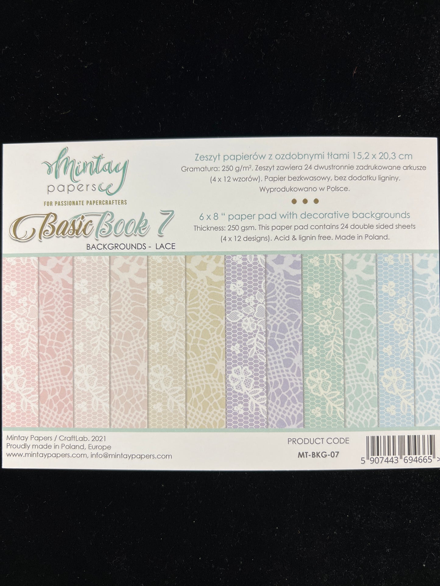 Book 7 - Backgrounds - Lace - 24x Double sided sheets - 15.2x20.4cm