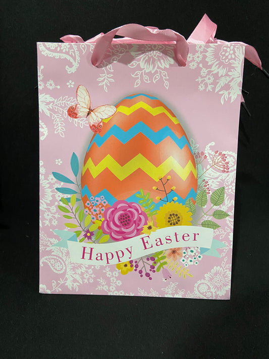 Easter Gift Bag - Easter Egg with Flowers/Happy Easter - 23x18x8cm