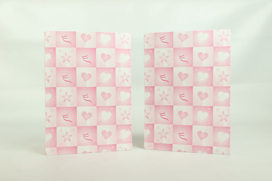 Wrapping Paper Sheets 2x Pink Heart and Star Theme 70cm x 50cm