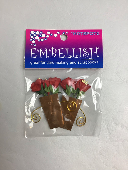 Flowers in Gold Vase Embellishments - 2pk