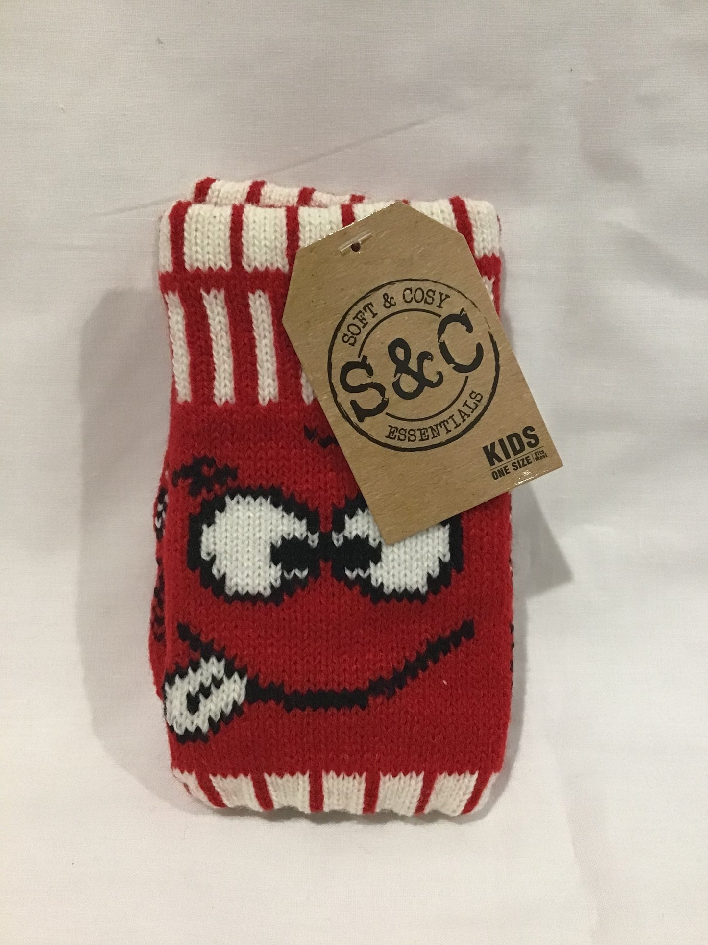 Soft and Cosy - Kids Smiley Face Fingerless Gloves - Red