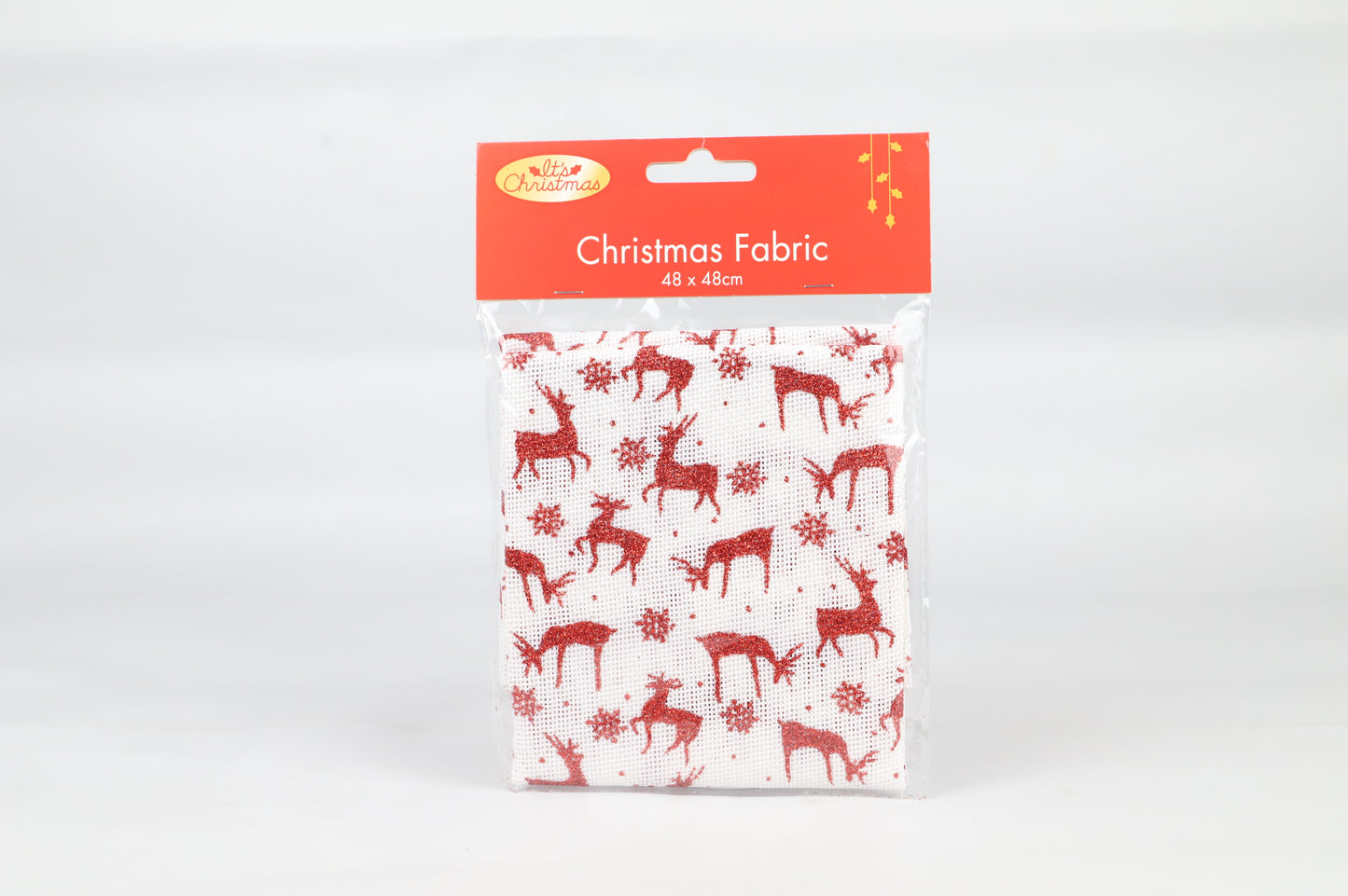 Christmas Fabric- Red Glitter Reindeers - 48cm x 48cm - One Piece