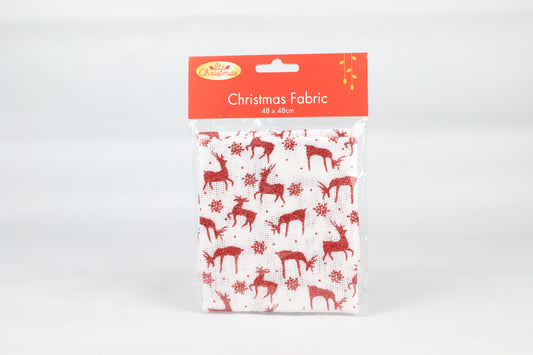 Christmas Fabric- Red Glitter Reindeers - 48cm x 48cm - One Piece