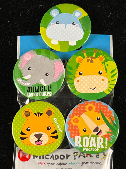 Party Badges - Jungle Animals - Pk 5