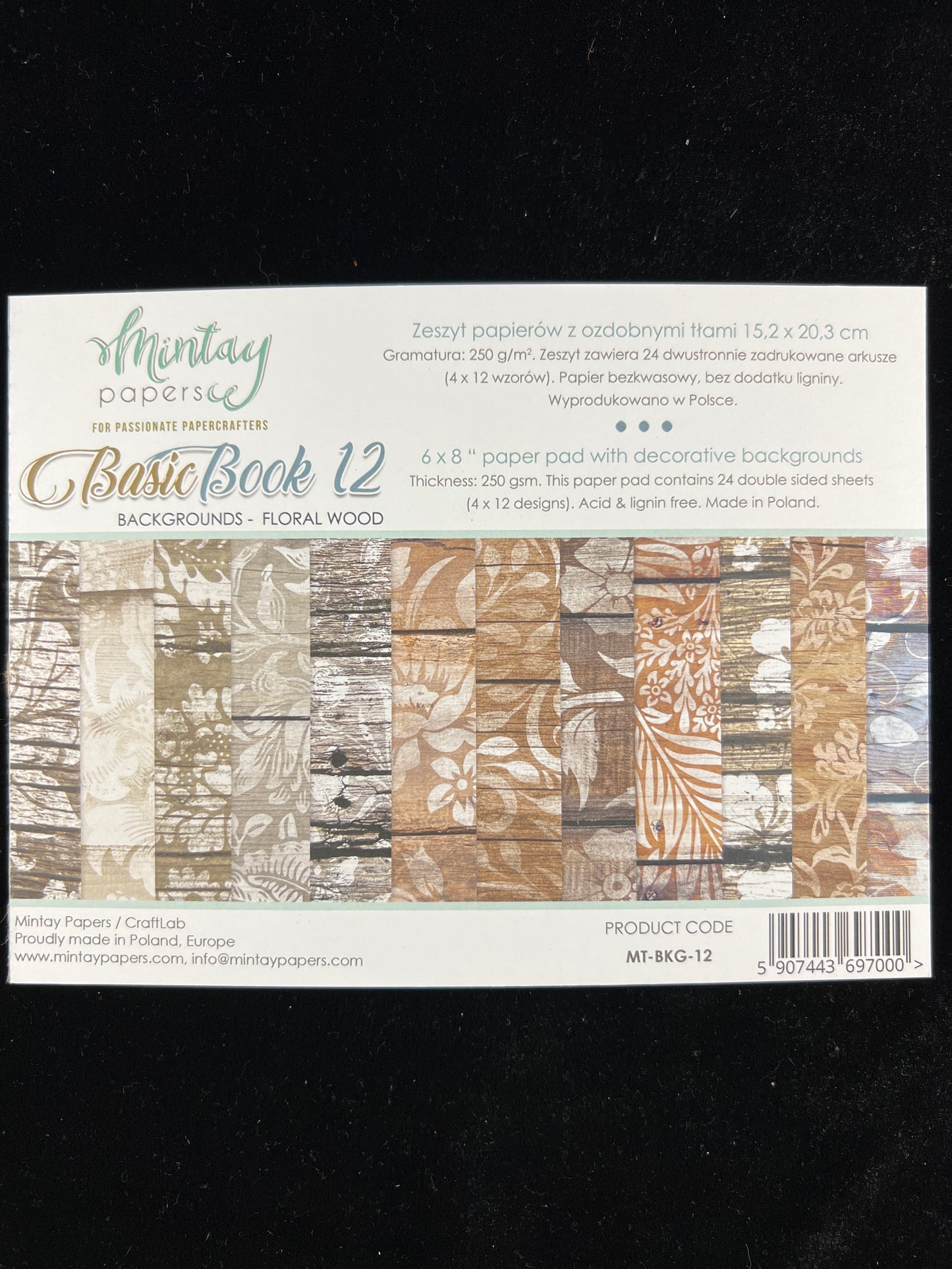 Book 12 - Backgrounds - Floral Wood - 24x Double sided sheets - 15.2x20.4cm