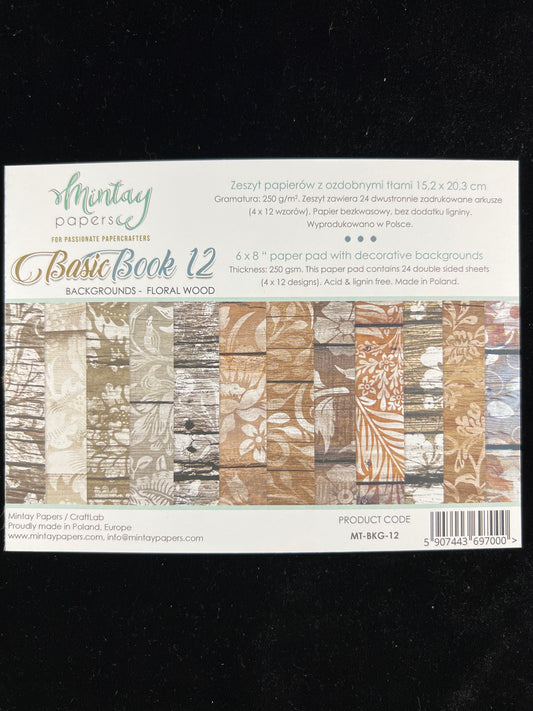 Book 12 - Backgrounds - Floral Wood - 24x Double sided sheets - 15.2x20.4cm