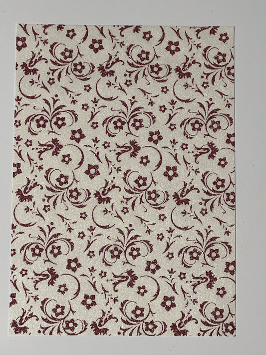 Specialty Paper 3x A4 Handmade White/Red Glitter Flowers/Leaves