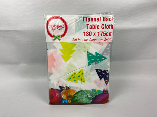 Christmas Flannel Back Table Cloth - 130cm x 175cm - Coloured Trees