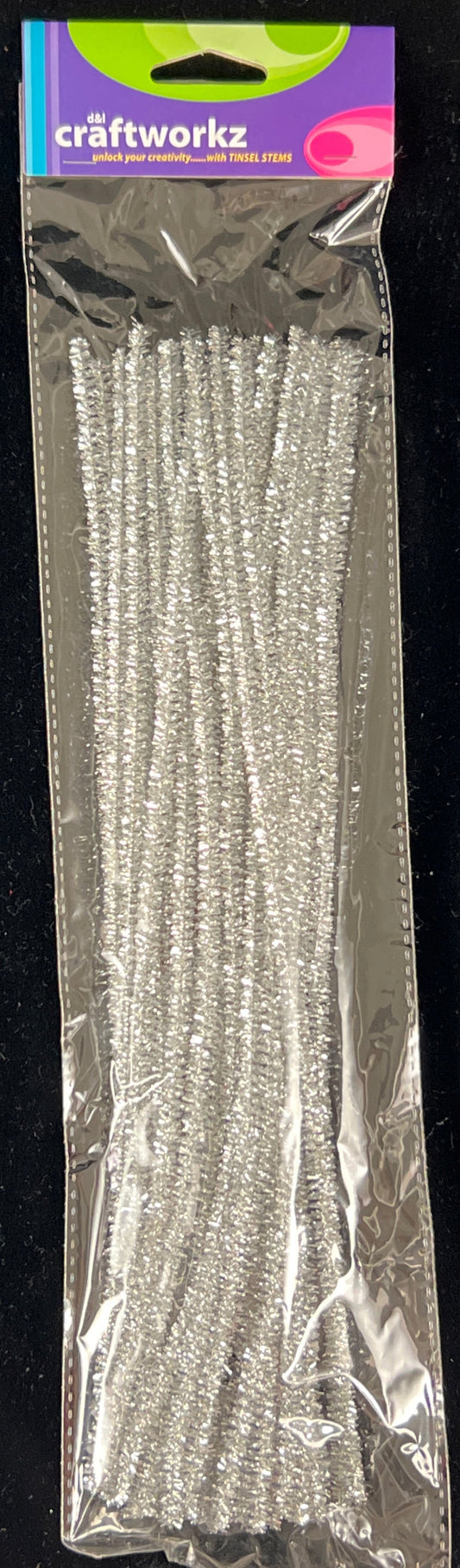 Silver Tinsel Chenille Stem Pipe Cleaners - Pack of 50