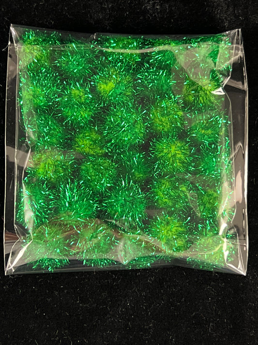 Tinsel Glitter Pom Poms - Green - Pack of 30 - Size 20mm