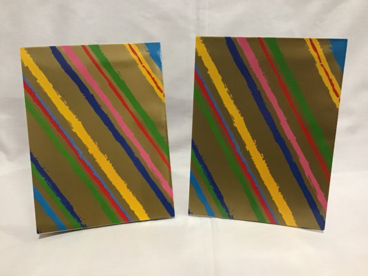 Wrapping Paper Sheets 2x Gold with Colourful Stripes - 70cm x 50cm