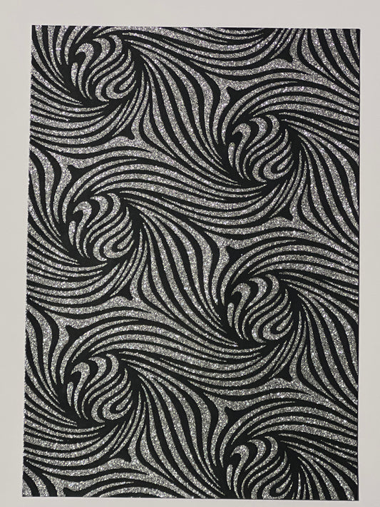 Specialty Paper 1 x Handmade A4 Black/Silver Glitter Swirls Print Paper