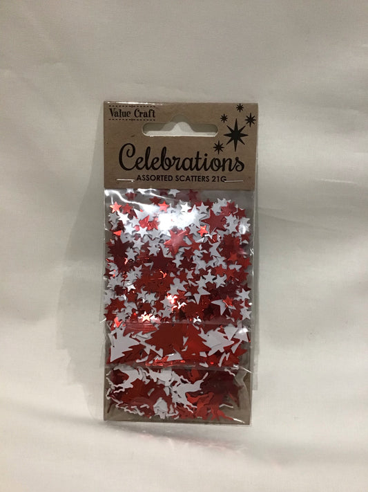 Celebrations Christmas Scatters Stars/Trees/Deers - Red/White 21g