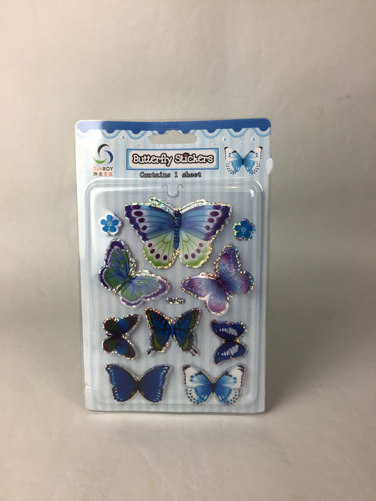 Butterfly and Flower Stickers - 3D - Blue tones -  10 pack