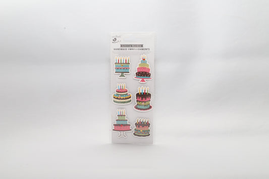 Little Birdie Handmade Embellishments Self Adhesive Birthday Cakes 6pc