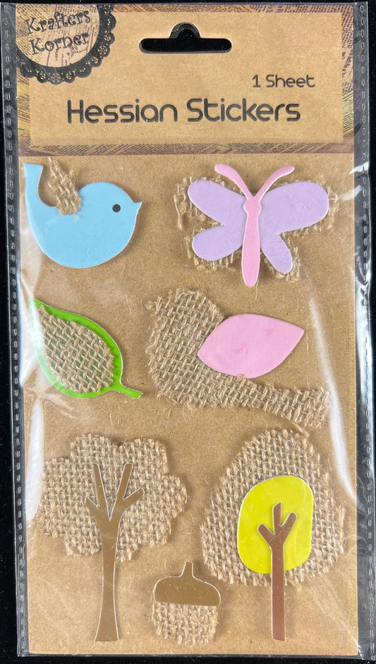 Craft Hessian Stickers Assorted 7pk- Blue Bird with Mauve Hessian Butterfly