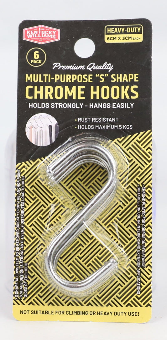 Multi-Purpose "S" Shape Chrome Hooks 6cm x 3cm